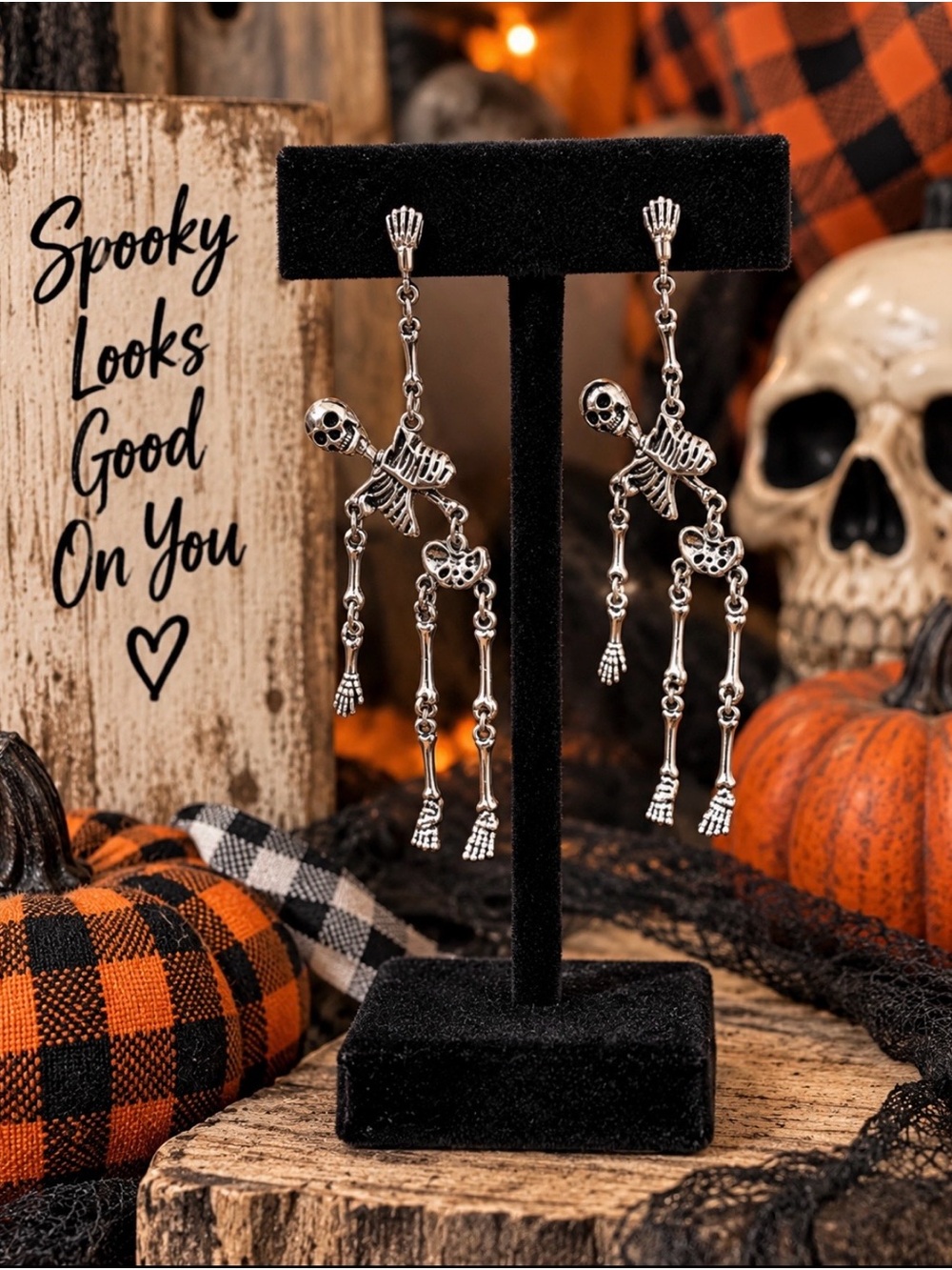 Silver Skeleton Dangle Earrings - Halloween